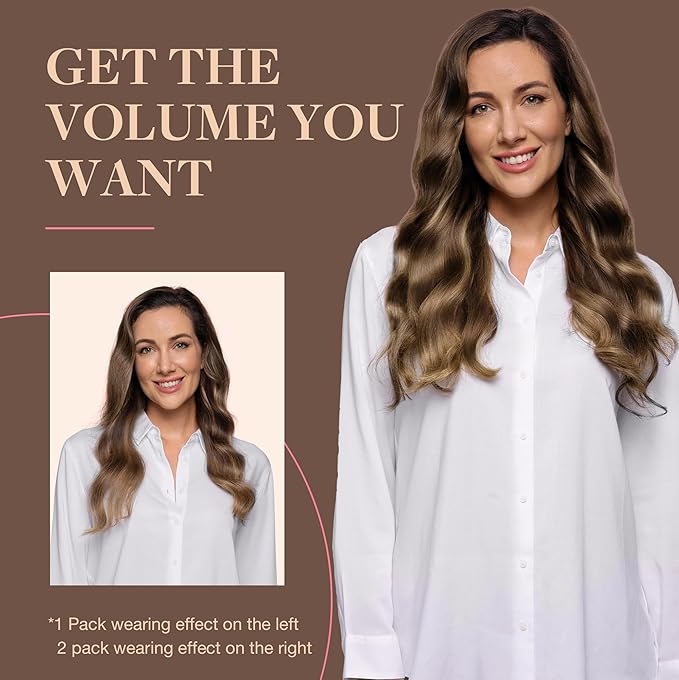 GOO GOO Clip in Hair Extensions Real Human Hair, Remy Human Hair Extensions Clip ins for Women, Natural Human Hair, 26inch 135g 7Pcs, 4/27/4 Balayage Chocolate Brown to Caramel Blonde