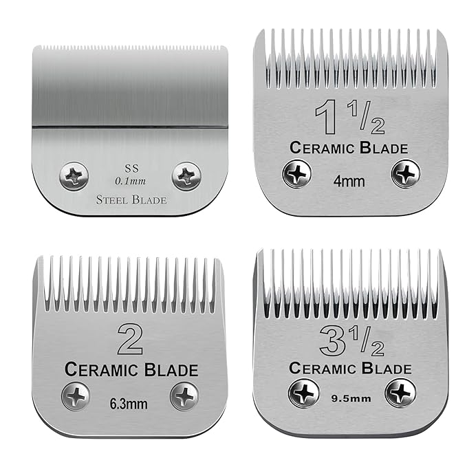 4 Pack Professional Detachable Replacement Blades set,Size（1-1/2+#2+3-1/2+T Outliners）Cut Length 0.1mm to 9.5mm,compatible with Oster Classic 76/Andis AGC,BDC,BGC,MBG Series Detachable Clippers