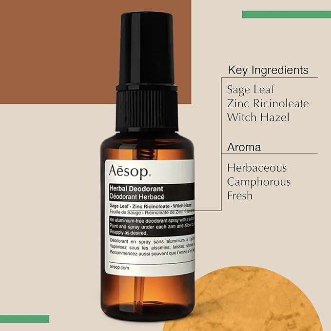 Aesop Herbal Deodorant Spray | Aluminum Free | Deodorant Reduces + Masks Underarm Odor | Sage Leaf, Zinc Ricinoleate, Witch Hazel | 1.7 oz / 50mL