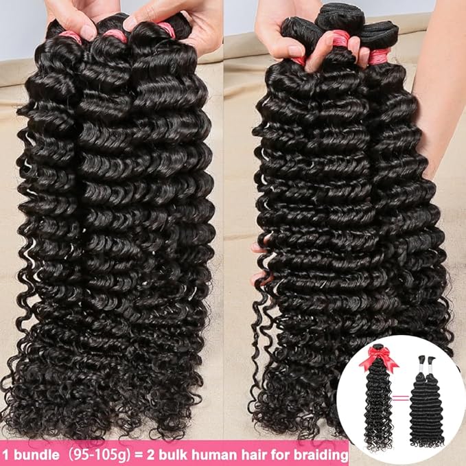 12A Deep Wave Human Hair Bundles 22 24 26 Inch Brazilian Curly 3 Bundles Human Hair 100% Unprocessed Virgin Wet and Wavy Hair Weave 1B Black