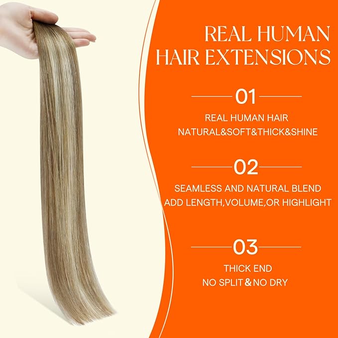 Full Shine Invisible Tape in Hair Extensions Color Dark Brown 3 Fading to 8 and 22 Blonde Machine Remy Seamless Tape in Hair Extension Double Sided Skin Weft 18 Inch for Party 50G 20 Pcs