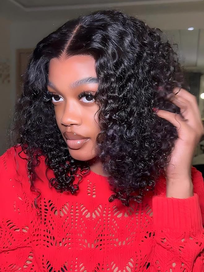 ISEE Hair M Cap 9x6 Bob Wig Human Hair Glueless Wigs Pre Plucked Pre Cut HD Lace Front Glueless Wigs Human Hair 180% Density Short Deep Wave Bob Wigs for Black Women 12 inch