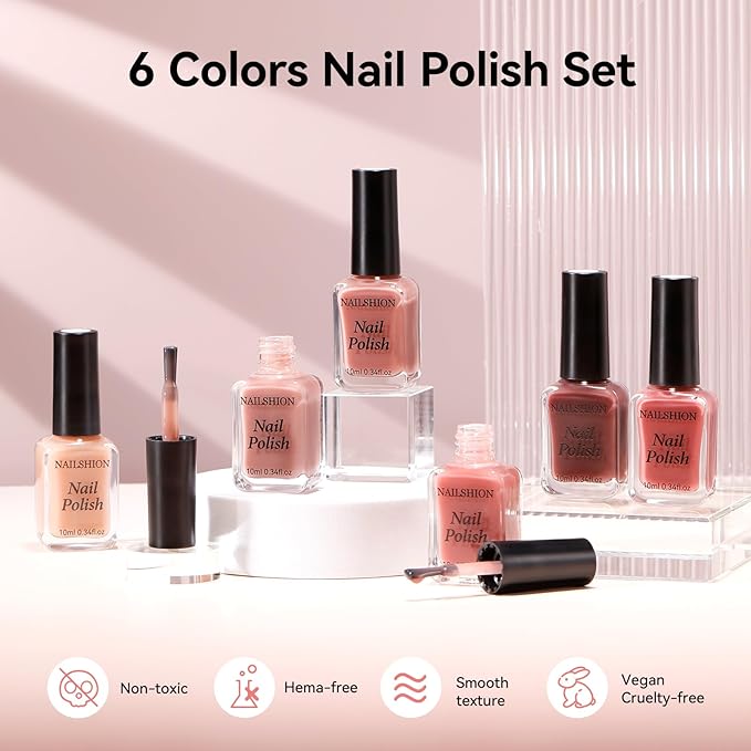 Jelly Nail Polish Set, 6 Colors Sheer Nude Nail Polish Set Pink Jelly Nude Rose Pink Brown Quick Dry Fall Winter Nail Art DIY at Home Manicure Gift for Women Girls