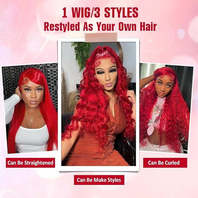 Ice Pear 28 Inch Red Wig Human Hair Pre Plucked Red Lace Front Wigs Human Hair 200% Density 13x6 Colored Wigs for Women Red Body Wave Lace Front Wig