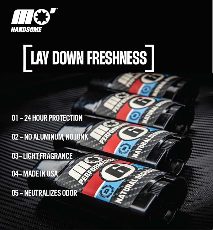Mo' Handsome Natural Deodorant for Men – Aluminum-Free Odor Protection Made in the USA – Smooth Gliding, Sweat-Resistant, No Artificial Scents for Active Men, Athletes