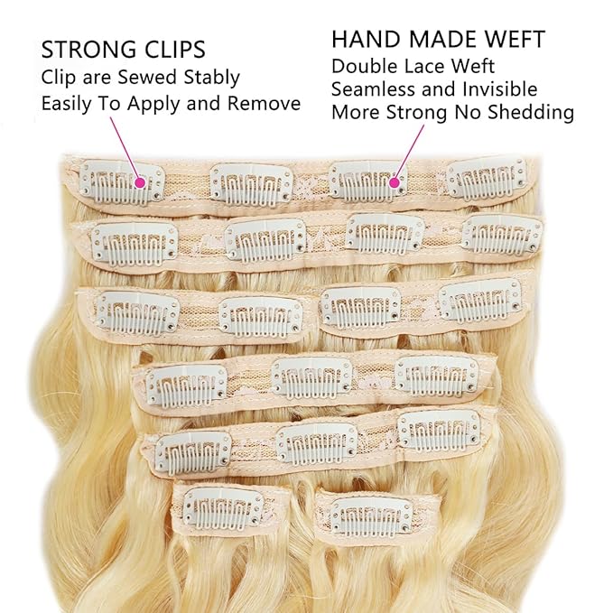 28 Inch Blonde Clip in Extensions 8Pcs 110g Clip in Hair Extensions Real Human Hair Body Wave 613 Blonde Clip ins Brazilian Remy Human Hair Extensions for Women Double Weft
