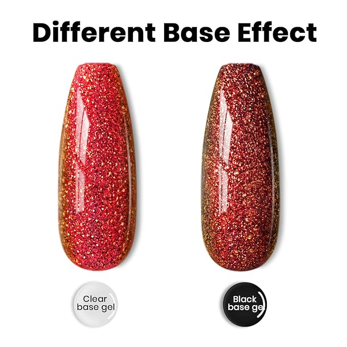 RARJSM Red Chameleon Gel Nail Polish Multichrome Big Flakes Color Changing Glitter Chrome GelPolish Curing Requires Sparkle Shimmer Nail Gel Varnish Soak Off DIY at Home Salon 15ml