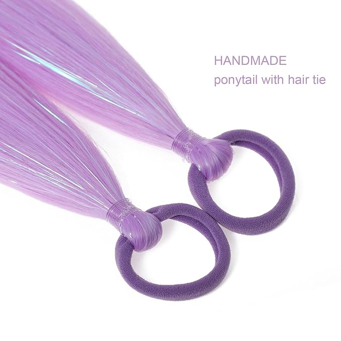 Colored Hair Extensions Purple Ponytail Extension 2 Packs, 20 inch Crazy Hair Day Accessories for Women, DIY Festival Wacky Rave Braids,Tinsel Mixed