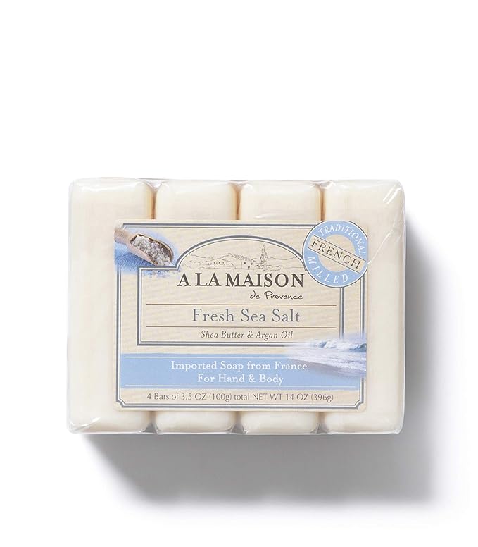 A LA MAISON Fresh Sea Salt Bar Soap - Uses: Hand and Body, Triple Milled, Essential Oils, Biodegradable, Plant Based, Vegan, Cruelty-Free, Alcohol & Paraben Free (12 Bars of Soap, 3.5 oz)