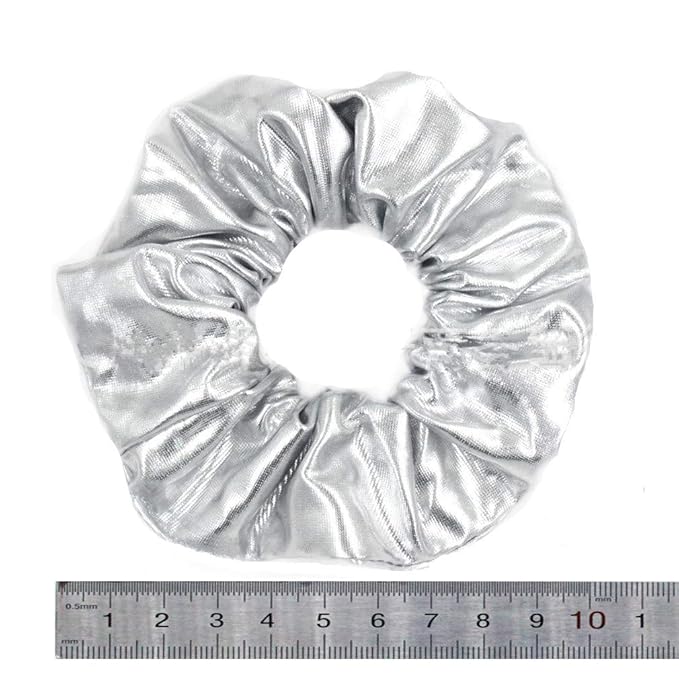 4 Pack Hair Elastics Scrunchies waterproof Faux Leather Scrunchy Bobbles Soft Elegant Elastic Hair Bands Hair Ties stage performance (Silver)