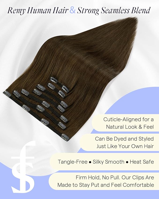 Full Shine Golden Brown Hair Extensions 18 Inch Golden Brown Clip in Extensions Clip in Hair Extensions Remy Human Hair 7 Pcs 135 G