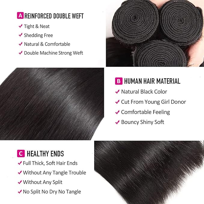 Human Hair Bundles Straight Hair Bundles 14 14 14 Inch Brazilian 100% Unprocessed Virgin 3 Bundles Human Hair for Black Women