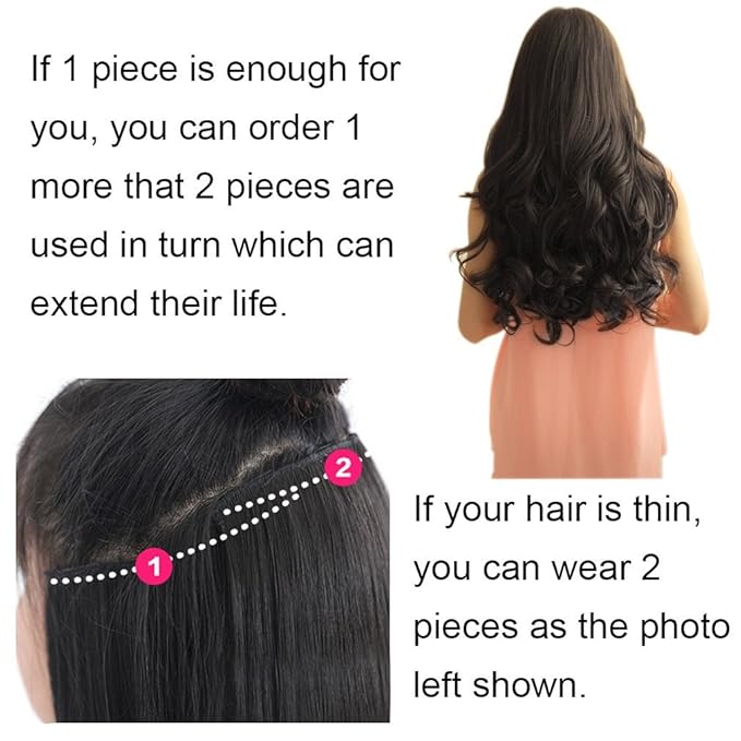 REECHO 20" 1-Pack 3/4 Full Head Curly Wave Clips in on Synthetic Hair Extensions HE008 Hairpieces for Women 5 Clips 4.5 Oz per Piece - Dark Brown with Chestnut Highlights