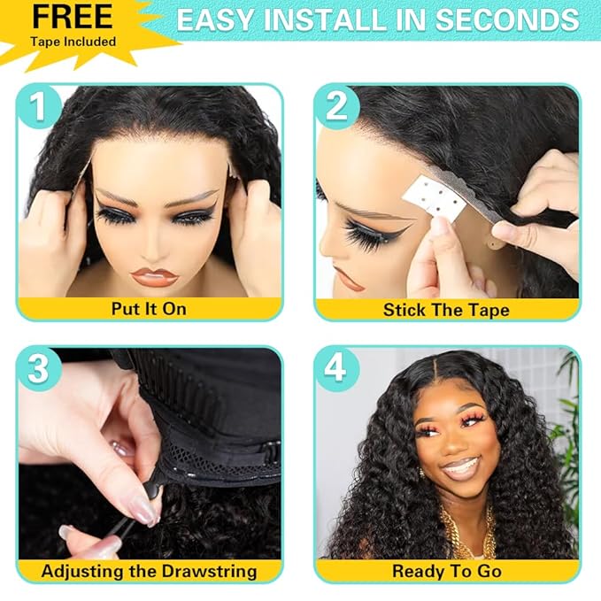 30 Inch 7x5 Deep Wave Lace Front Wigs Human Hair Glueless 200% Density Wear and Go Glueless Wigs Human Hair Pre Plucked Pre Cut HD Lace Upgraded Drawstring Wig for Black Women Beginner Friendly