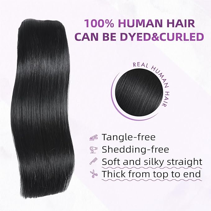 Clip in Hair Extensions Real Human Hair,100% Seamless Remy Human Hair Straight, 8pcs Per Set with Double Weft,1B Natural Black,24inch 120g/4.2oz