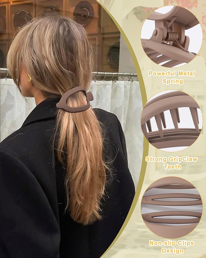 6 PCS French Flat Hair Clips for Women 2 Styles Large Matte Flat Claw Clips Strong Hold No-Slip Duckbill Hair Barrettes for Lying Down, Driving,Yoga(Black)
