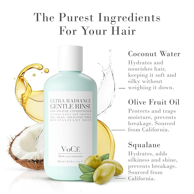 VoCÊ Haircare Gentle Rinse Vegan & Cruelty-Free Conditioner| Clean Haircare, Color Safe, Paraben & Sulfate Free, Ultra Radiance with Coconut Water, Olive Fruit Oil & Squalane (8.5 oz | 250 ml)