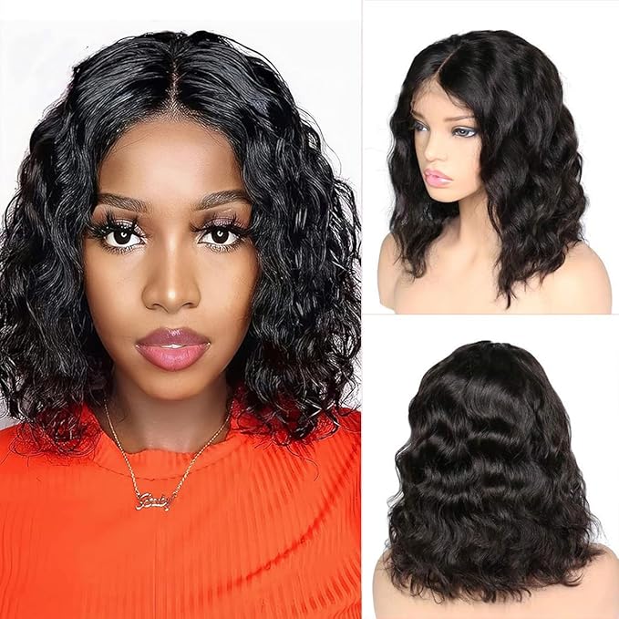 LICHANG Wear And Go Body Wave Bob 13x4 HD Lace Front Human Hair Wigs for Black Women (14 Inch, Natural Color)