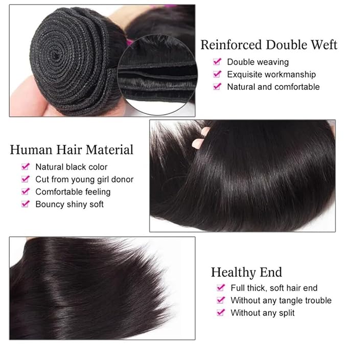 Bundles Human Hair Straight Human Hair Bundles 22 22 22 Inch Human Hair Bundles 12A Unprocessed Virgin Brazilian Hair Bundles 3 Bundles Weave Bundles Human Hair Extensions Natural Color