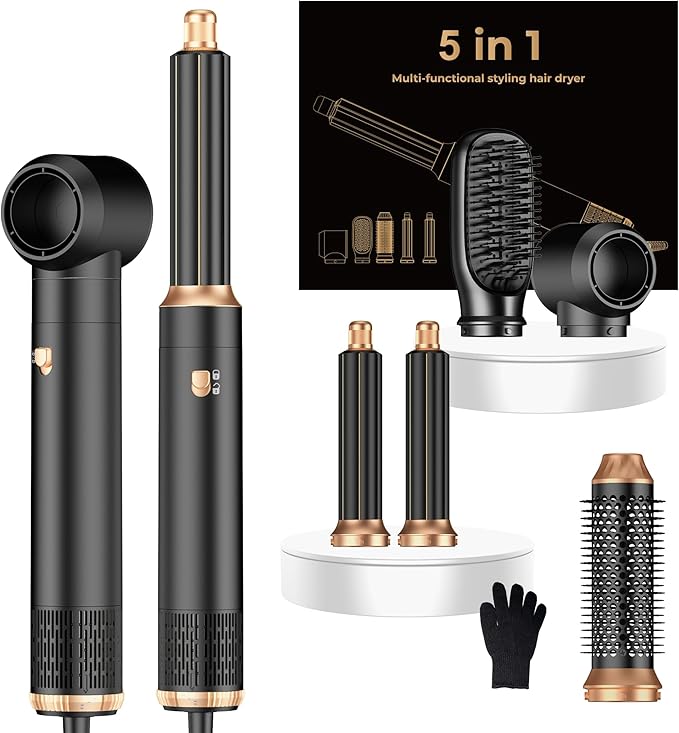 5 in 1 Blow Dryer Brush Set,Hot Air Styler Negative Ion Air Curling Wrap Air Curler, Round Brush Blow Dryer Curling Iron Hair Styling Tools Gift for Dry,Volumize, Straight,Curl,100-120V