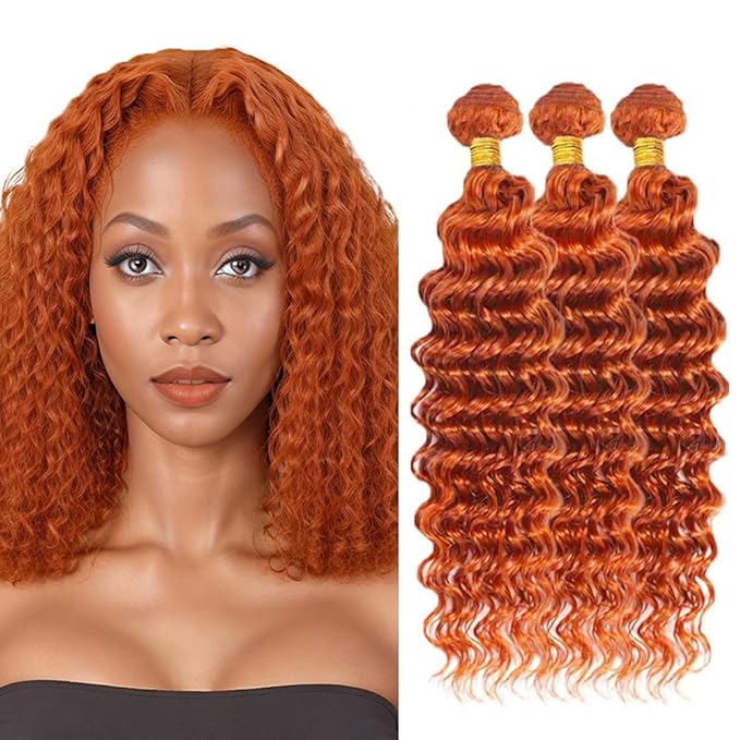 Ginger Bundles Human Hair 350 Deep Wave Bundles 12 12 12 inch Orange Human Hair Bundle Ginger Wet and Wavy Bundle