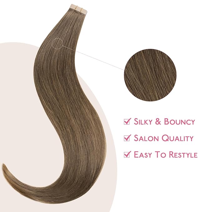 WENNALIFE Tape in Hair Extensions Human Hair Light Ash Brown 10pcs 30g 26 inch Remy Invisible Tape Ins Straight Colored Soft Real Human Hair Tape in Extensions Refill Set