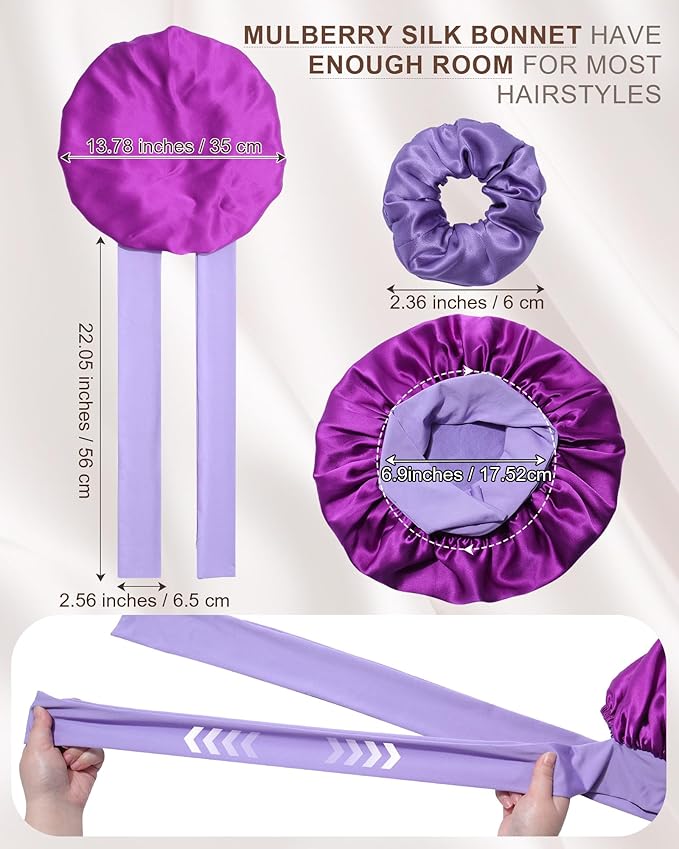 Mulberry Silk Bonnet Sleeping Women Curly Hair Bonnets Tie Band Double Layer Reversible Sleep Bonnet Silk Hair Wrap Sleep Cap