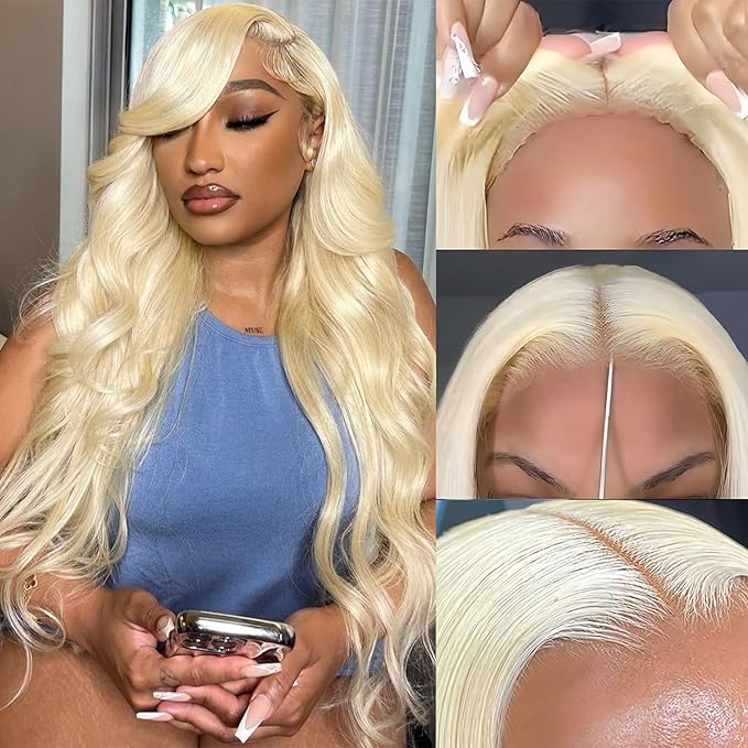 Alimubi 613 Lace Front Wig Human Hair 5x5 Body Wave Glueless Wigs Human Hair Pre Plucked Pre Cut Wear and Go Blonde Wig Human Hair(32 Inch)