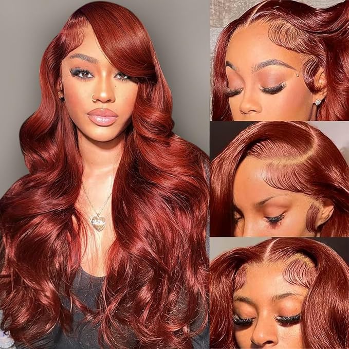 32 Inch Reddish Brown Wig Human Hair 13x6 Body Wave Lace Front Wigs HumanHair 200% Density HD Transparent 33# Lace Frontal Wigs Pre Plucked With Baby Hair Brownish Red Wig For Women