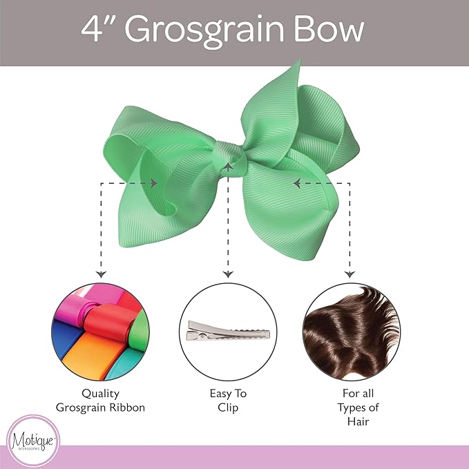 4 Inch Grosgrain Hair Bow for Girls (Mint)