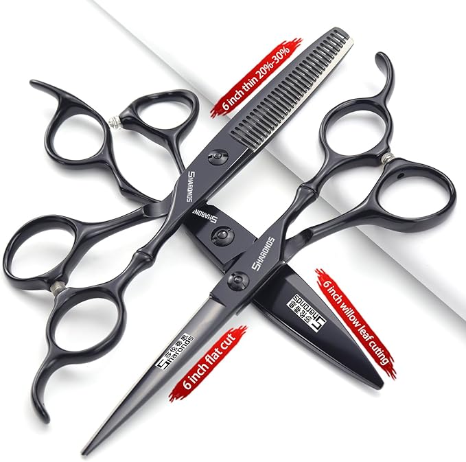 6 Inch Black Hairdressing Scissors Salon Hairdressing Tool Stainless Steel Hair Cutting Hair Thinning Hairdressing Scissors (6 inch 3PC-B)