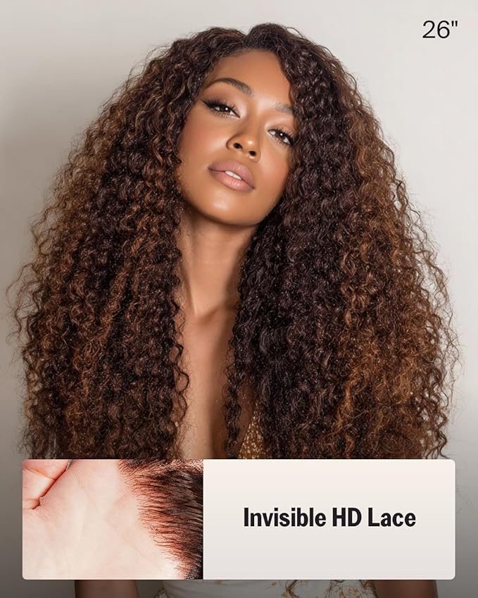 Megalook 13x4 HD Lace Front Wigs Human Hair Ombre Deep Wave Human Hair Wig for Black Women 210 Density Lace Frontal Wigs Preplucked With Baby Hair Prebleached Knots 22 Inch Curly Wig 4/30