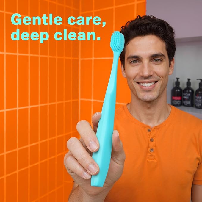 Max Extra-Soft Toothbrush for Adults Sensitive Gums – Gentle Bristles, Wide Angled Head for Back Teeth, Ergonomic Non-Slip Grip, BPA-Free Handle, Individually Wrapped, 4-Pack(Green)