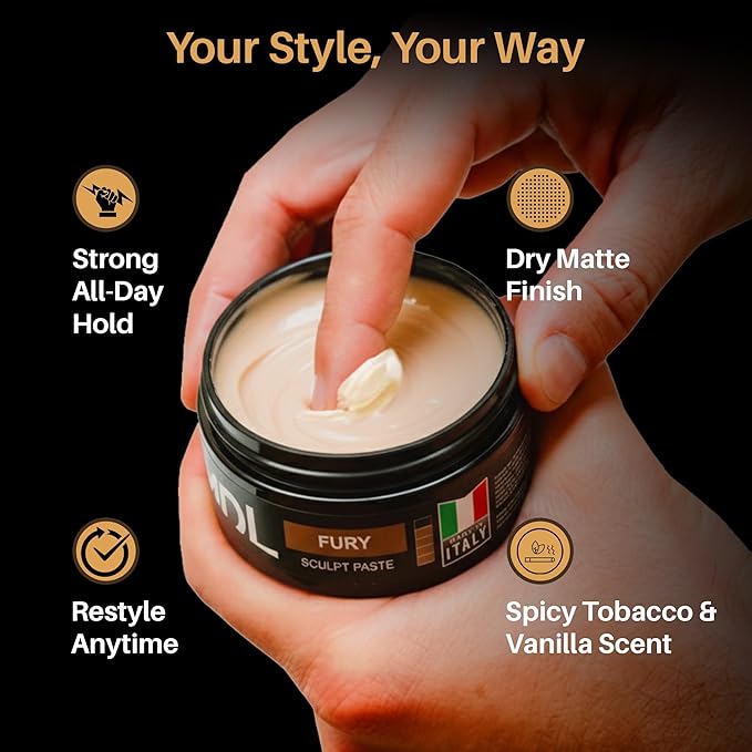 Sculpt Paste Hair Wax for Men, Water-Based Hair Wax Stick for Strong Hold Hairstyles and Dry Matte Finish Hair, Alternative to Hair Gel Stick, Alcohol Free, Made in Italy, 100 ml