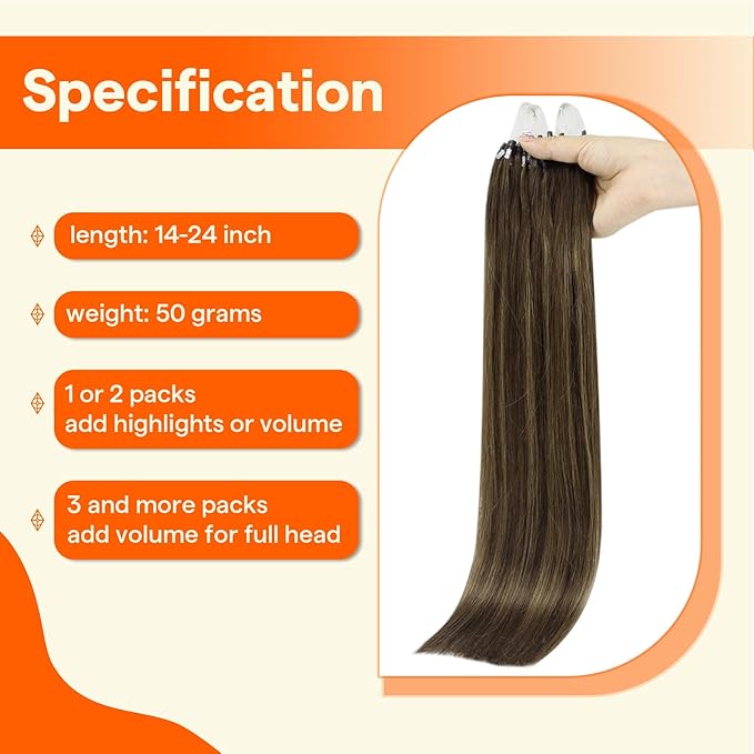 Full Shine Micro Bead Hair Extensions Real Human Hair Color 2 Dark Brown Fading to 8 Ash Brown Mixed 2 Brown 14 Inch 50G with 7G Micro Beads Micro Loop Hair Extensions Human Hair for Women