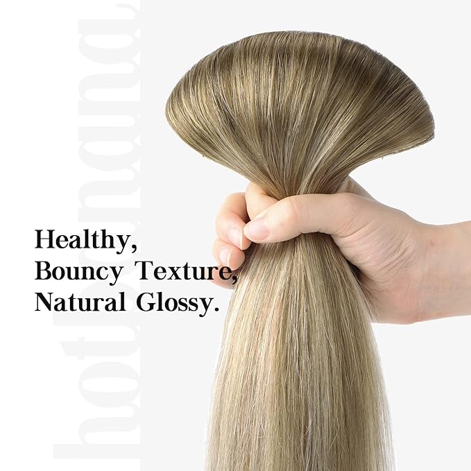 HOTBANANA Human Hair Clip in Hair Extensions, Ombre Walnut Brown to Ash Brown and Bleach Blonde 120g Clip in Hair Extensions Real Human Hair Straight Remy Hair Clip Ins 14 Inch 7pcs