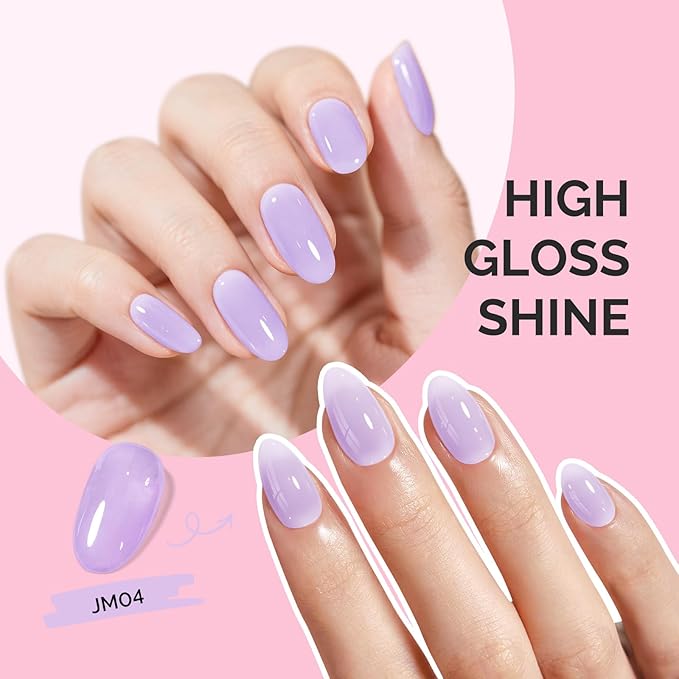 MelodySusie Jeweliver Gel Nail Polish, 0.5Fl Oz Lavender Puprle Jelly Gel Polish Sheer Translucent Nude Soak Off UV LED Light Cure Spring Summer Colors Nail Art Manicure Nail Art DIY at Home JM04