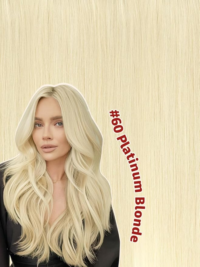 Clip in Hair Extensions Real Human Hair By 22 inch, Color Blonde Human Hair Clip in Extensions 120grams,6pcs Per Set With 18 Clips Double Weft(#60,22'')