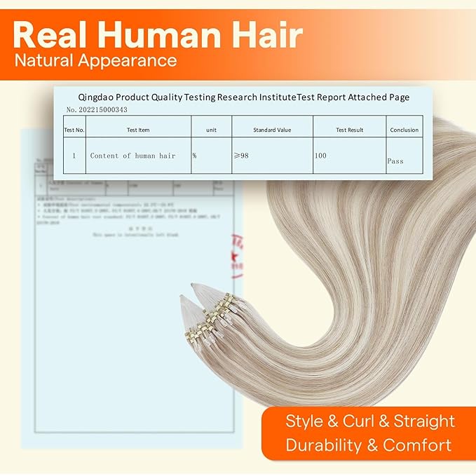 Full Shine Microlink Hair Extensions Human Hair Color 18 Ash Blonde Highlighted 613 Blonde 16 Inch 50G with 7G Micro Beads Micro Ring Hair Extensions Natural Straight Remy Hair