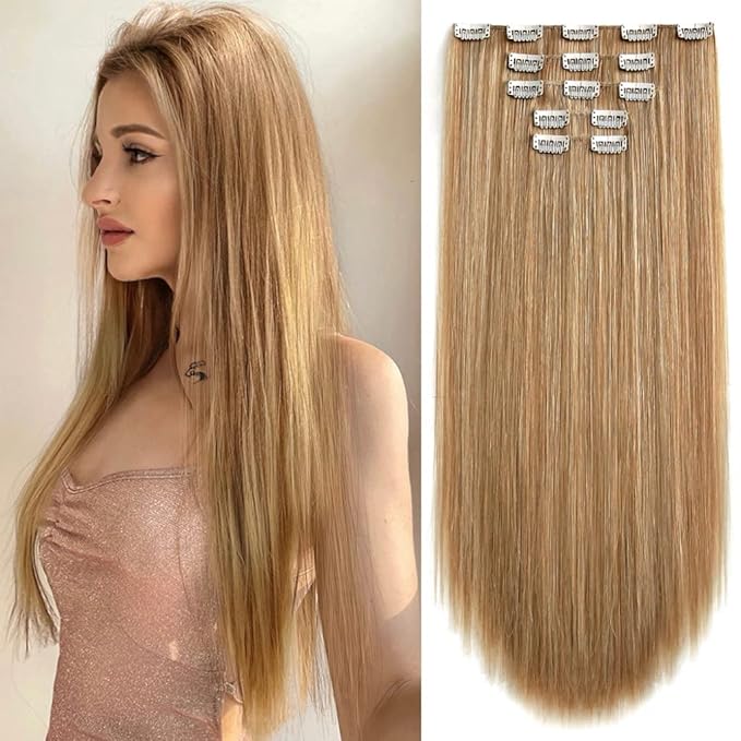 Clip in Hair Extensions Blonde Extension Straight 22" Long Synthetic Fluffy and not Tangled Invisible Clips on Hairpieces for Women 5PCS Curly Wavy 18" Girls Brown Red White Natural 5 Oz