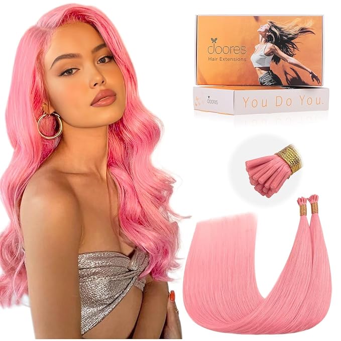 Doores Itips Human Hair Extensions - Peach Pink 22 Inch 25g/25s I Tip Remy Hair