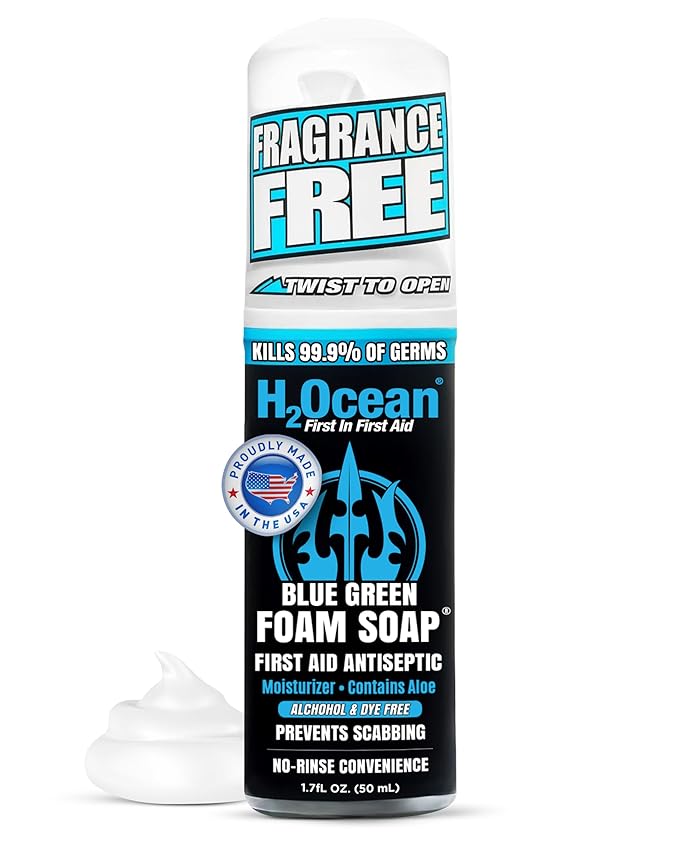 H2Ocean Blue Green Foam Soap - Foam Antibacterial Aftercare - Tattoo Care with Aloe Vera - Travel-Size Tattoo Moisturizer Soap - 1.7 oz