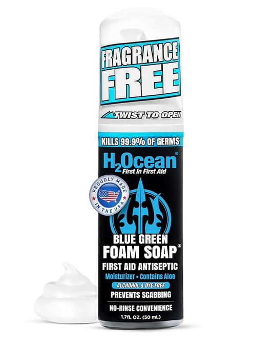 H2Ocean Blue Green Foam Soap - Foam Antibacterial Aftercare - Tattoo Care with Aloe Vera - Travel-Size Tattoo Moisturizer Soap - 1.7 oz