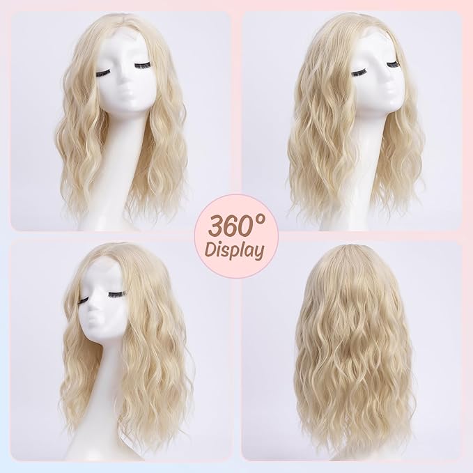 Medium Length blonde Wavy Wigs for Women 18 Inch Middle Part Wavy blond Wig Natural Looking Synthetic Heat Resistant Fiber Wig for Daily Party Use (18 inch)