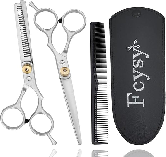 Hair Scissors Hair Cutting Shears Set, Fcysy Haircut Thinning Shears Kit, Salon Barber Haircutting Scissors Hairdresser Blending Shears Hair Trimming Tools for Men Women Dog