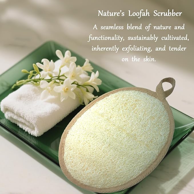 Natural Loofah Body Scrubber for Sensitive & All Skin Types, Made with Egyptian Organic Luffa, Biodegradable Gentle Exfoliating Bath Loofah for Women & Men, Large Size Shower Loofah 2 Pack