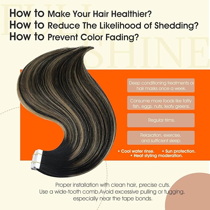 Full Shine Tape in Hair Extensions Real Hair 18Inch Tape in Human Hair Black Roots Tapes in Extensions 50Gram Balayage Off Black Fading to Honey Blonde Seamless Hair Extensions 20Pcs 1B/27/1B Natural