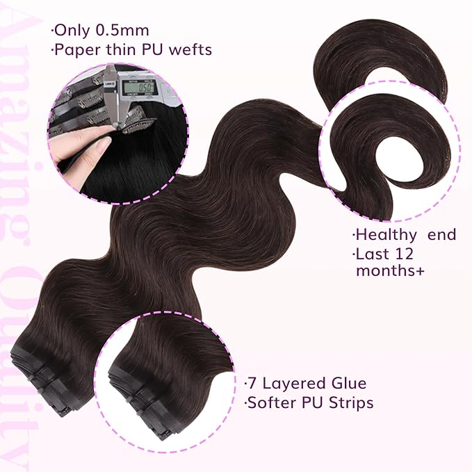 IDN BEAUTY Seamless Clip In Hair Extensions Human Hair Dark Brown Real Remy Virgin Human Hair Seamless Clip Ins For Black Women PU Weft Invisible Edge Thick Soft Hair BW 110g 16 Inches