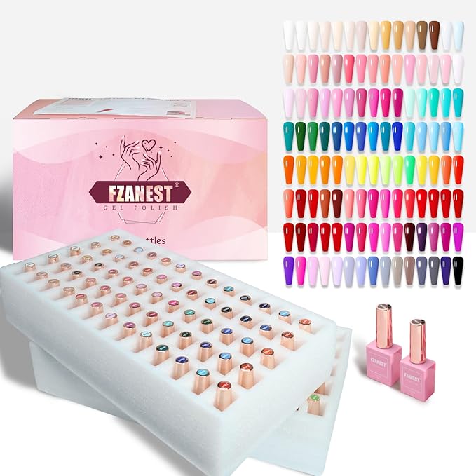 FZANEST 130Pcs 15ml Gel Nail Polish Set With Rubber Base Top Matte Coat 120 Colors Pink Nude Red White Black All Seasons Gel Polish Kit Nail Art Starter For Nail Salon Home Gifts for Women and Girls