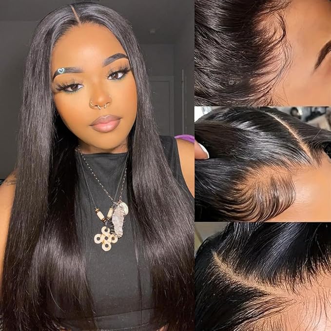 13x6 Lace Front Wigs Human Hair Pre Plucked 200% Density Straight Lace Front Wigs Human Hair For Women HD Transparent Lace Wigs Human Hair With Baby Around Natural Hairline 22 Inch